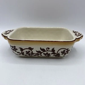 Lidia Bastianich Baking Casserole Loaf Dish Hand Painted Brown Scroll - Picture 1 of 11