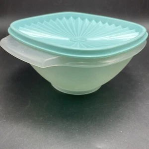 Tupperware Servalier 7” cuenco transparente 838 con tapa turquesa aguamarina 839 EE. UU. - Imagen 1 de 12