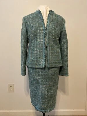 Traje Falda Lafayette 148 New York Para Mujer 12 con BOLSILLOS Tweed Mezcla Lana De Colección Foto 1 de 4