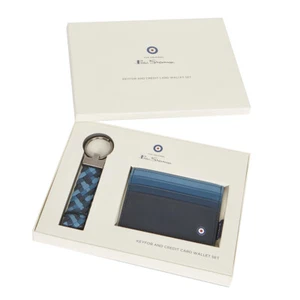 Ben Sherman 10cm Men's Leather Credit Card Wallet & Keyring Pouch Holder Blue - Picture 1 of 5