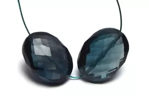 2 pcs LONDON BLUE TOPAZ 14mm Faceted Oval Nugget Beads AAA /N5 - Picture 1 of 2