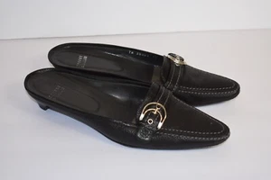 Women's Stuart Weitzman Black Leather Mules with Buckle Wide size 7W - Picture 1 of 7