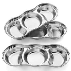 Stainless Steel Sauce Dishes 3pcs Cups 3 Compartment Soy Sushi Dipping Bowls - Picture 1 of 8