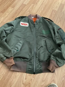 Vintage NASA Flight Jacket Top Gun Space Camp Green M. - Picture 1 of 13