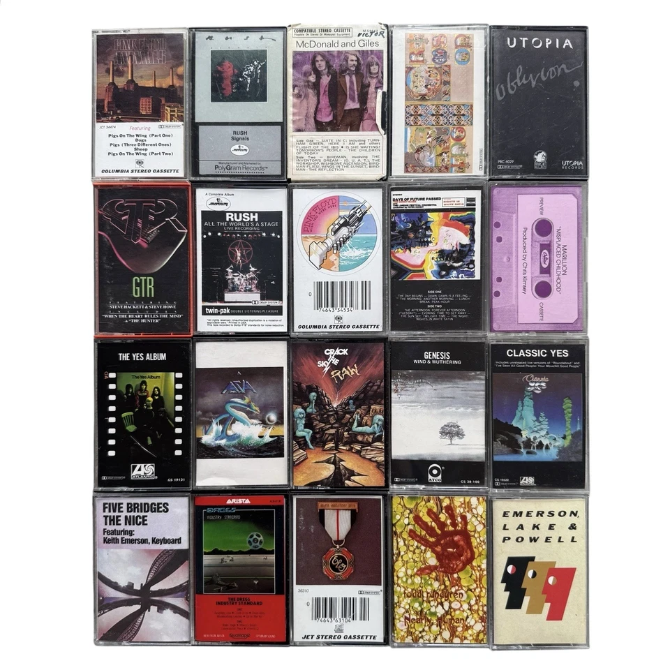 20x PROG ROCK Cassette Tape Lot: RARE King Crimson Pink Floyd RUSH Genesis Dregs - Image 1 of 3