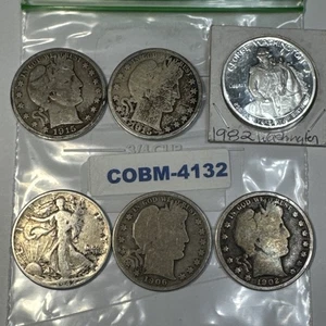 6 90% Silver Half Dollars w/1942 Walking Liberty, 1902 Barber MORE COBM-4132 - Picture 1 of 16