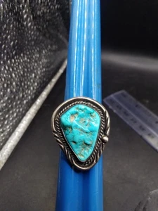 Anillo Navajo de Plata Vintage Piedra Turquesa Sin Marca Aprox Talla R - Imagen 1 de 5