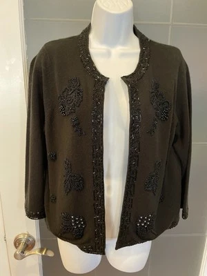 Suéter Cárdigan Josephine Chaus Petite Adornado Negro Forrado con Cuentas De Colección Foto 1 de 4