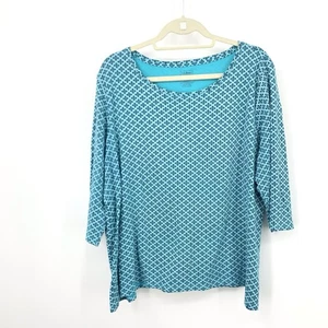 LL Bean Damengröße 3X Shirt blau bedruckt 3/4 Arm Oberteil Supima Baumwolle - Bild 1 von 8