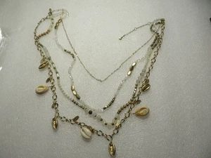 Vintage Multi Strang Gold Ton Muschel, Rocailles & Kette Halskette 16" - Bild 1 von 8