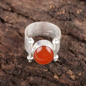 Friendship Day Deal Oval Carnelian 925 Silver Art Deco Minimalist Band New Ring - Picture 1 of 9