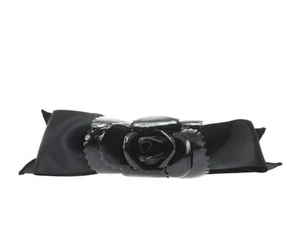 Authentic CHANEL Barrette Camelia Black Silver Hardware Satin Enamel no box - Picture 1 of 7