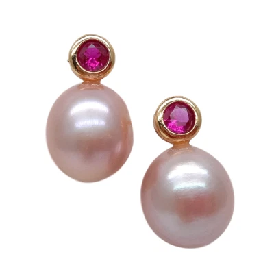 Freshwater Cultured Purple Pearl Fuchsia Rhinestone Pave Stud Earrings - Image 1 of 4
