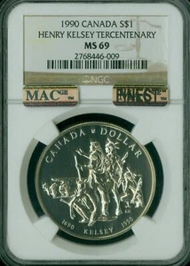 1990 CANADA HENRY KELSEY $1 DOLLAR NGC MS69 PQ MAC FINEST SPOTLESS * - Picture 1 of 2