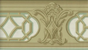 Victorian Architectural Beige and light green trim WALLPAPER BORDER - Picture 1 of 1