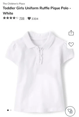 Bundle Size 5T Short Long Ruffle Pique School Uniform Polo Shirt White - Image 1 of 4