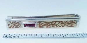Sterling Silver and Copper Mokume Gane and Natural Ruby Tie Bar AAA+ Quality - Picture 1 of 7