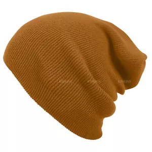 Solid Plain Slouchy Knit Beanie Hat Ski Skull Winter Men Women Cuff Cap Baggy CF - Picture 1 of 25