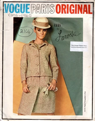 1965 Vintage Vogue Nähen Muster B34″ Anzug & Bluse (2104R) Guy Laroche Vogue - Bild 1 von 3