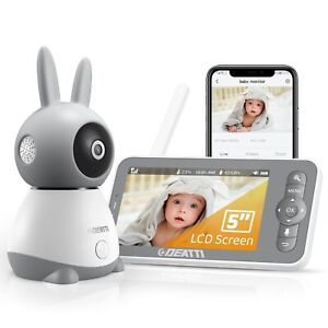 Babyphone mit Kamera Drahtlose 3MP 355° PTZ Baby 5" Monitor Temperatur