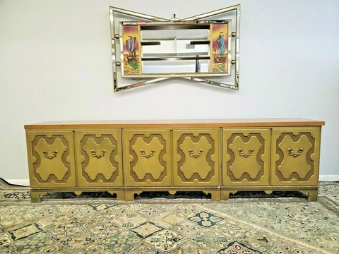 Vintage Baker Furniture Sideboard Credenza Shabby Chic Super Long 3 Cabinets Cover