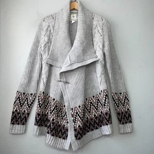 Element Size Large Gray Cardigan Pinned Sweater Wrap Boho Western Fair Isle - Picture 1 of 16