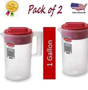 Rubbermaid, 1 Gallon, 2 Pack, Red, Plastic Simply Pour Pitcher with Multifunctio - Picture 1 of 5