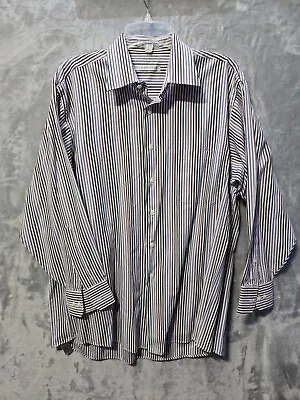 Geoffrey Beene Mens L Button Up Shirt Purple Blue White Stripe Classic Dad Work - Image 1 of 4