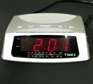 Vintage Timex AM/FM Alarm Clock Radio T229T Silver Black Works Tested - Picture 1 of 8