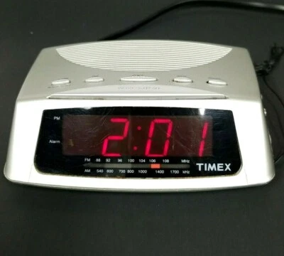Vintage Timex AM/FM Alarm Clock Radio T229T Silver Black Works Tested  - Image 1 of 4