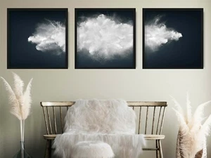 Set of 3 Square Prints Abstract Wall Art Print White Cloud Picture Contemporary - Picture 1 of 5
