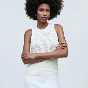 Madewell Häkel-Strick Rundhals Pullover Tank in hellem Elfenbein Größe S Neu mit Etikett - Bild 1 von 10