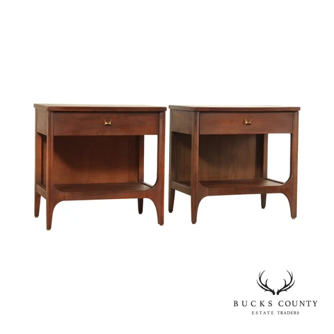 Broyhill Brasilia Mid Century Modern Pair of Walnut Open Nightstands Cover