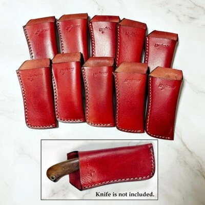 Paquete de 10 - Funda de cuchillo de cuero rojo de 5 pulgadas hecha a mano funda vertical bucle de cinturón Foto 1 de 4