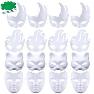 16PCS DIY White Masks Paper Cosplay Unpainted Plain Craft Masquerade Masks fo... - Picture 1 of 8
