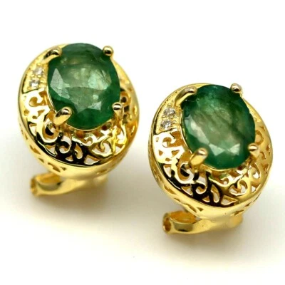 SHOLA Echt Natürlicher Grün Smaragd Ohrringe Sterlingsilber E432 - Bild 1 von 3
