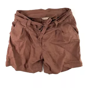 Tommy Bahama Belted Linen Shorts Womens Size 8 Dark Brown Pleated - Picture 1 of 10