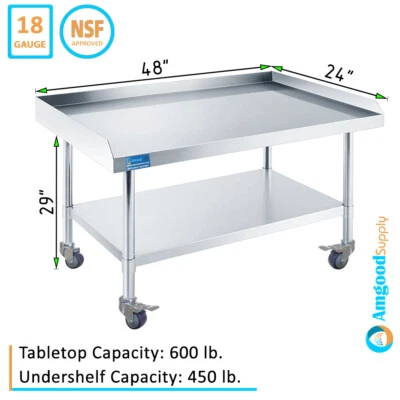 AMGOOD 48" Long X 24" Deep Stainless Steel Equipment Stand with Undershelf + Casters