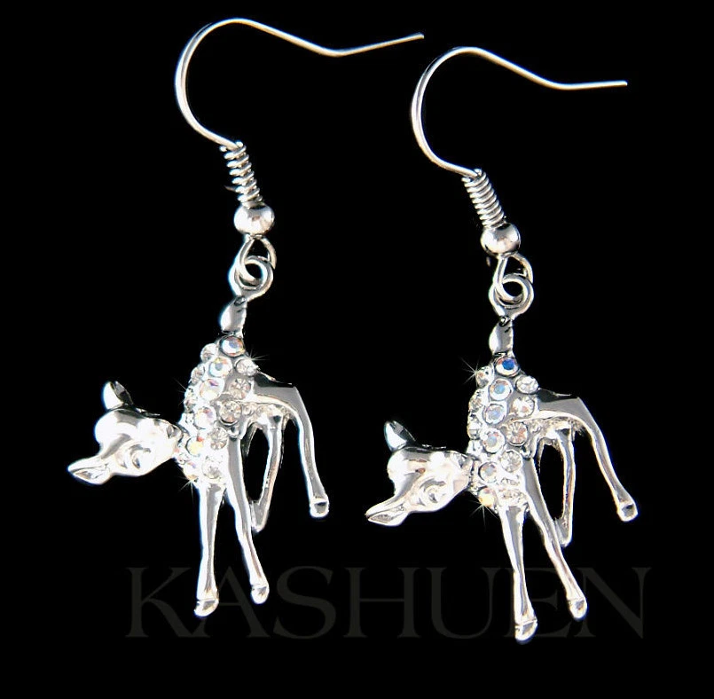 Bambino Cerbiatto Alce ~ IN Swarovski Cristallo Orecchini Pendenti Natale Somaro - Immagine 1 di 1