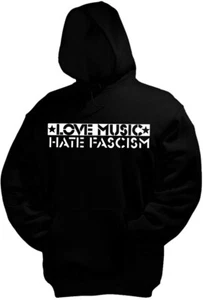 Sudadera con capucha LOVE MUSIC HATE FASCISM, negra - Imagen 1 de 1