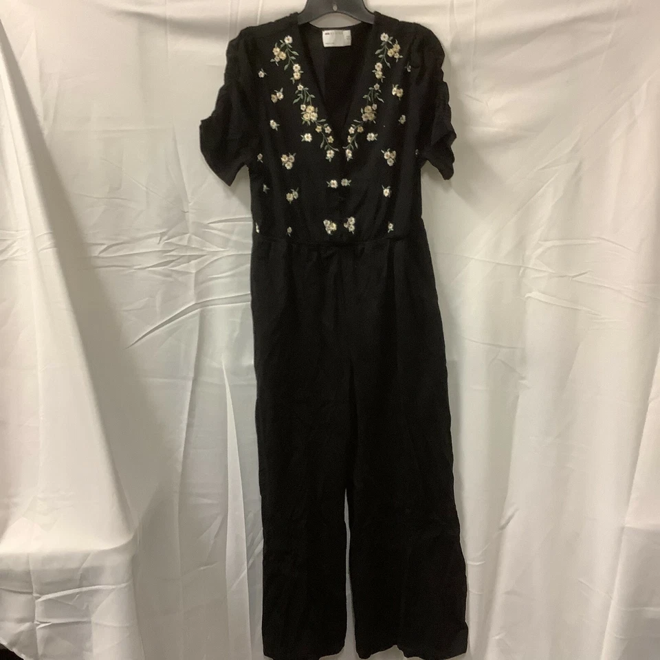 Mono negro con mangas acanaladas bordado cuello en V talla 12 de ASOS Design para mujer Foto 1 de 4