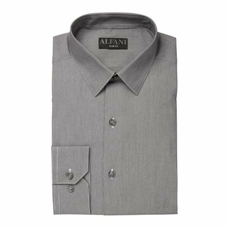 Camisa social masculina ALFANI listrada gola algodão cinza G - Imagem 1 de 1