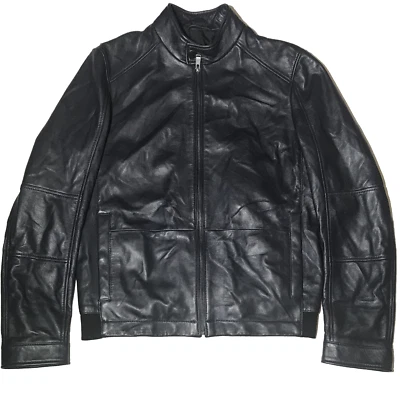 Hugo boss Men's leather jacket Dark Blue U.K. 48 - Image 1 of 4