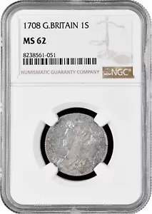 Gran Bretagna 1 scellino 1708, NGC MS62, "Regina Anna (1707 - 1714)" - Foto 1 di 2