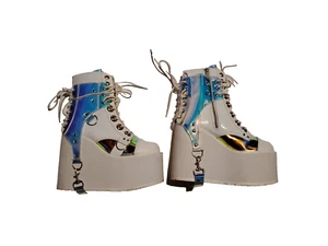 Botas de Plataforma DEMONIA BLANCAS Con Cordones Cremallera Lateral ANIME DRAGON CON SWING 115 Talla 8 - Imagen 1 de 18
