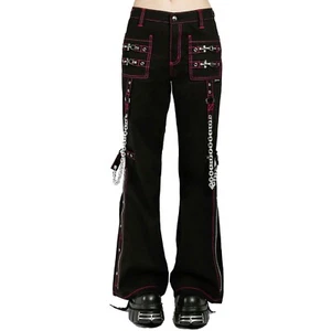 Puritues Gothic Ladies Fashion Night Pink Stitch Streetwear Pants - Picture 1 of 4