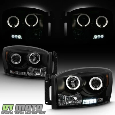 Blk Smoke 06-08 Dodge Ram 1500/2500/3500 LED Halo Projector Headlights Headlamps - Image 1 of 4