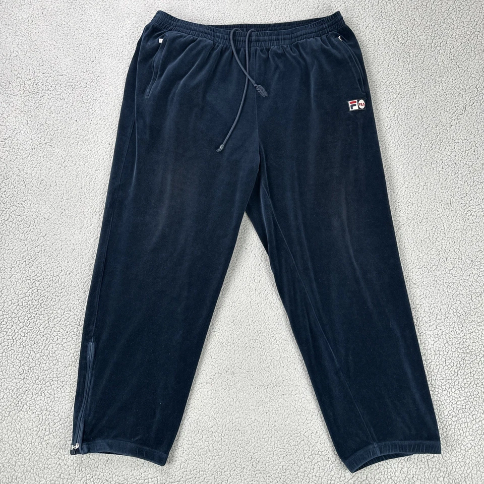 De Colección Fila Pantalones Sueltos de Terciopelo Hombres 3XL Azul Marino Tobillo Cremallera Bolsillos Bordados Y2K Foto 1 de 4