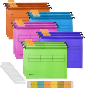 Hiziwimi 20PC PVC Filing Cabinet A4 Suspension Files Hanging Folders with Tabs - Picture 1 of 5