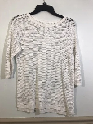 Suéter para mujer Jill talla XS pequeño blanco lino algodón tejido abierto crochet top Foto 1 de 3